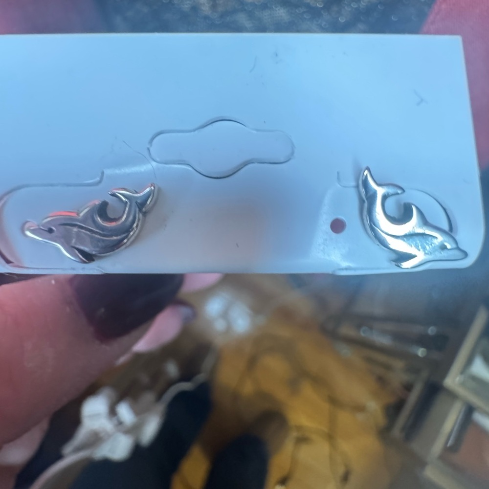 Retired James Avery Sterling Silver Dolphin Stud Earrings